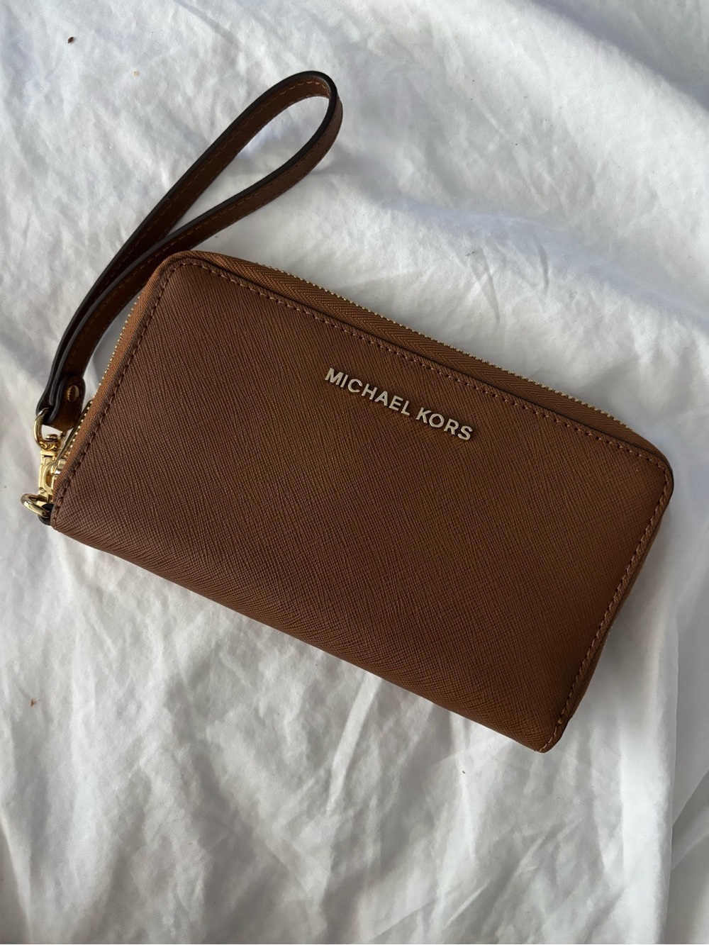 MICHAEL Michael Kors Jet Set Travel Double Zip Wristlet Wallet Luggage Brown